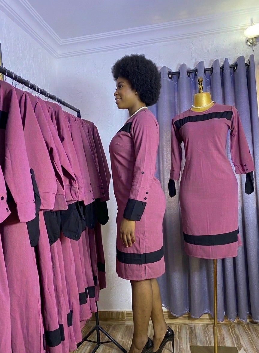 Pink Black Line Gown