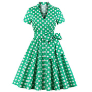 Retro Dots Lace-up Swing Dress