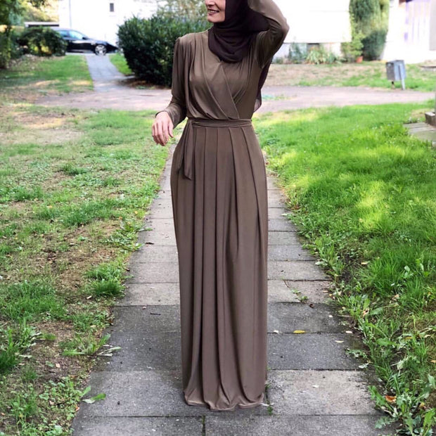 European And American New Style Abaya Dress V-neck Folds And mMopping Floor Skirt