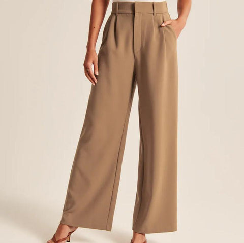 High Waist Straight Trousers With Pockets Wide Leg Casual Pants For Women