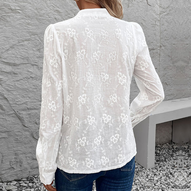 Long-sleeved Shirt Commuter Hollow Lace Jacquard Shirt