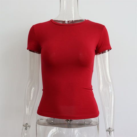 Basic Style Round Neck Short Sleeve Women's Tight Sexy