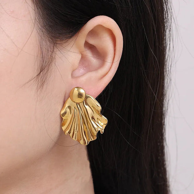 Simple Pleated Stainless Steel Exaggerated Gold Stud Earrings