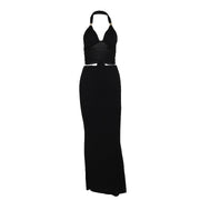 Elegant Metal Decorative Halter Mid-length Dress Set Women