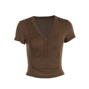 Women's Temperament Pure Color V-neck Short-sleeved Hot Girl Top