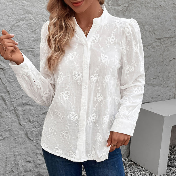 Long-sleeved Shirt Commuter Hollow Lace Jacquard Shirt