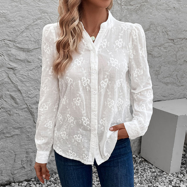 Long-sleeved Shirt Commuter Hollow Lace Jacquard Shirt