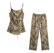 Women's Leopard Print Suspender Trousers Suit