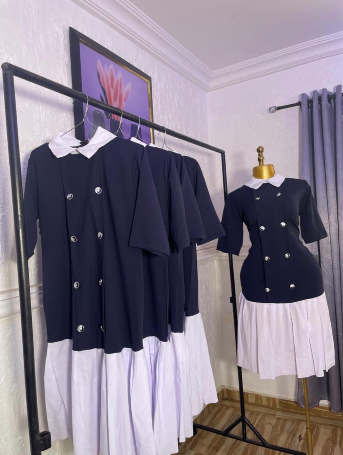 Navy Blue on White Gown