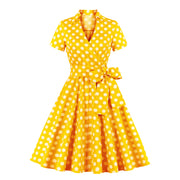 Retro Dots Lace-up Swing Dress