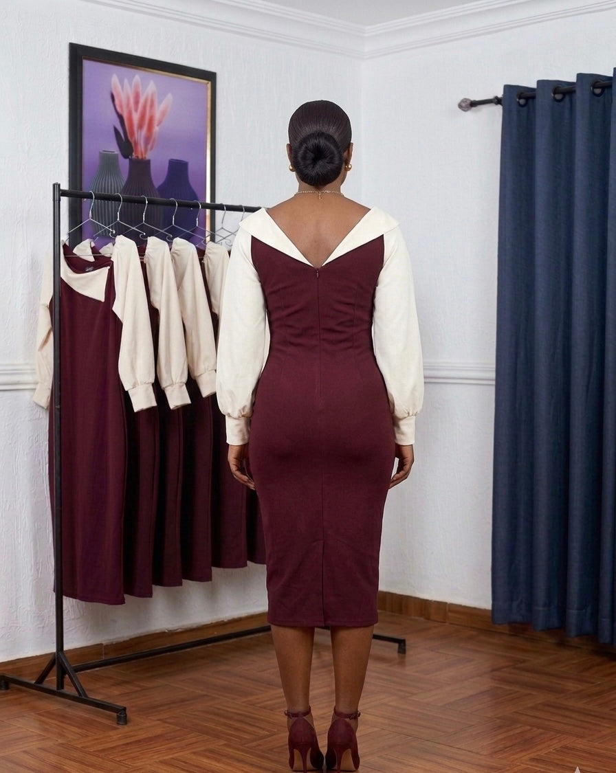 Cream & wine gown
