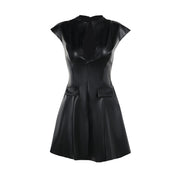 European And American Street Hot Girls Slim Deep V Waist Leather Dress