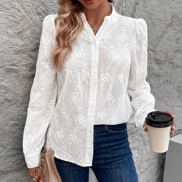 Long-sleeved Shirt Commuter Hollow Lace Jacquard Shirt