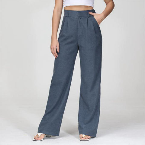 High Waist Straight Trousers With Pockets Wide Leg Casual Pants For Women