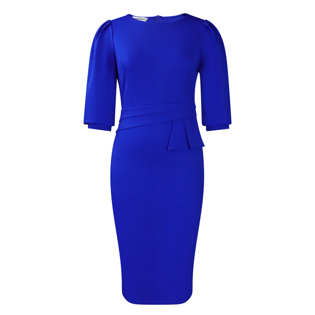 Round Neck Pleated Graceful And Fashionable OL OL Pencil Skirt European And American Style Dress