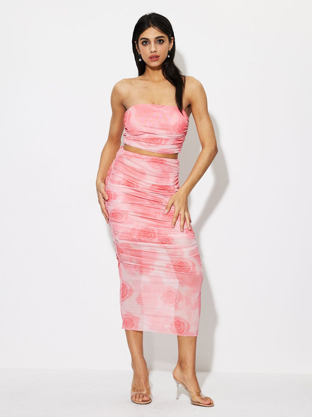 Women's Tie-dye Tube Top Printed Vest Skirt Suit