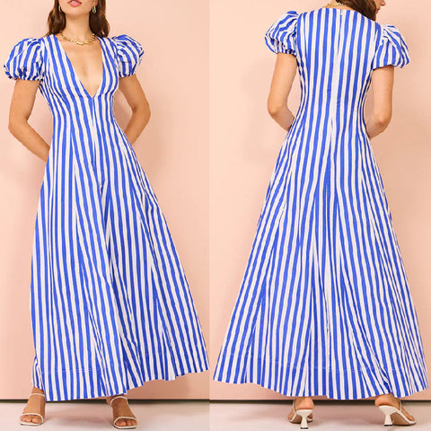 Women's Fashion Striped Puff Sleeve Dress