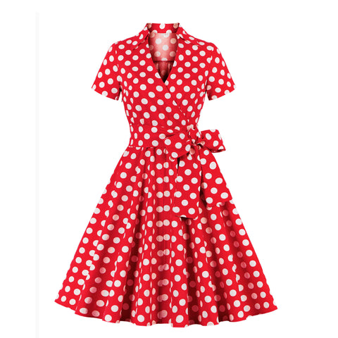 Retro Dots Lace-up Swing Dress