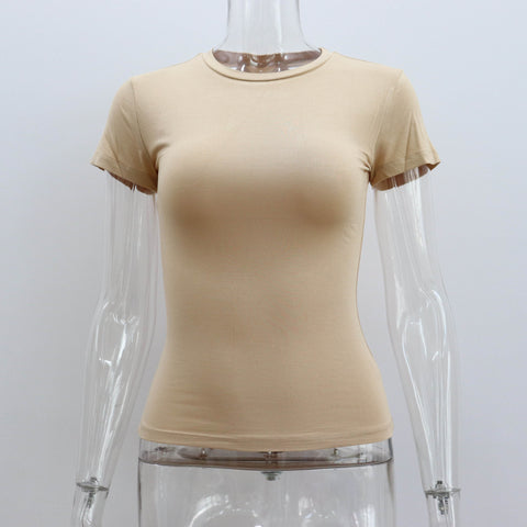 Basic Style Round Neck Short Sleeve Women's Tight Sexy