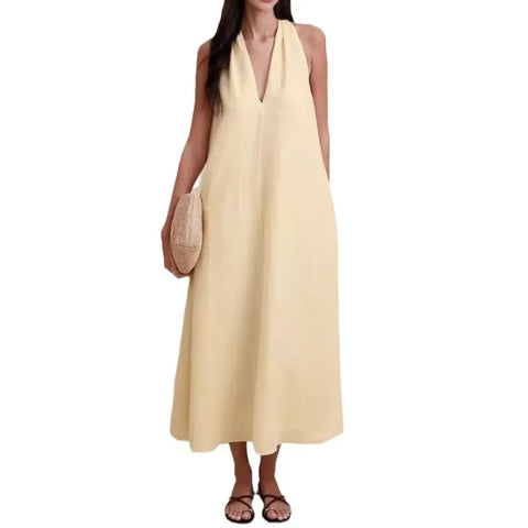 V-neck Sleeveless Pocket Loose Dress Women